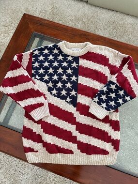 American Flag Knit Sweater - Red, Navy & Cream